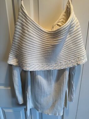 Michael Kors Cream Off-the-Shoulder Cable Trim Ribbed Sweater